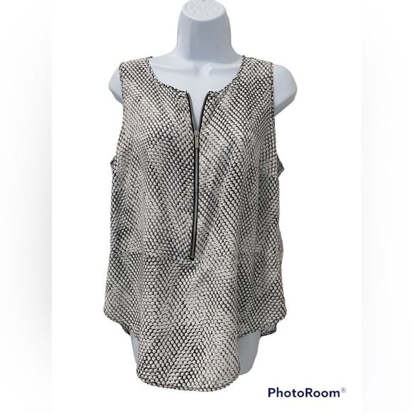 Michael Kors snake print sleeveless zip up blouse in black, grey, white. Sz Med - Picture 1 of 5